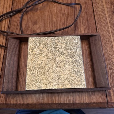 Tricolator Mid-Century Modern walnut and gold foil warming tray 