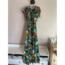 Show Me Your Mumu Floral Maxi Dress Tropical Smocked Waist Green Black Large