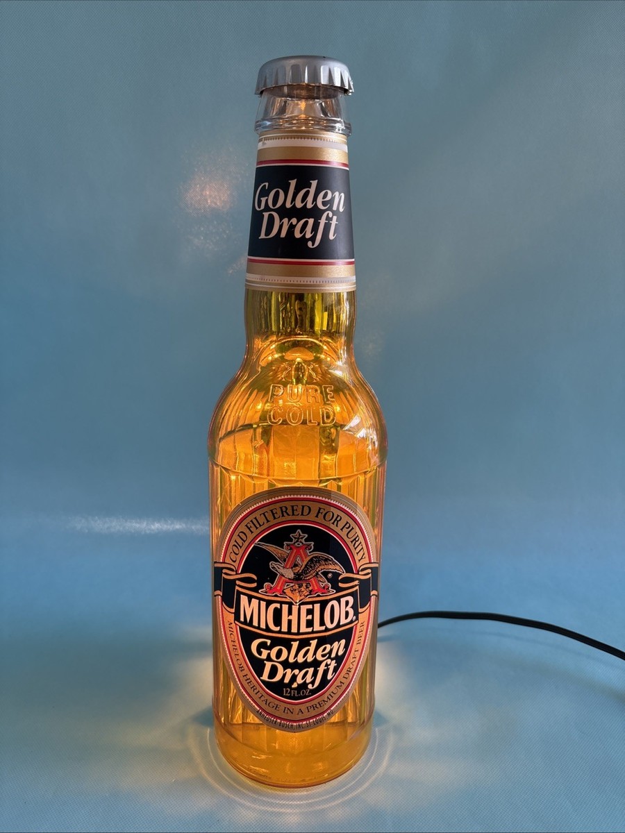 Vintage 90s Michelob Golden Draft Light Up Beer Bottle Lamp - Man