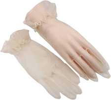 Women's Summer Tulle Gloves Pleated Ruffle Full Finger Wrist Length Opera Party