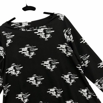 Comfy USA Geometric Print Tunic Top Black Artsy Lagenlook Oversized Women s Sz S