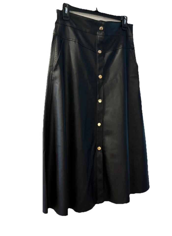 Saia de Couro Sintético Anthropology Philosophy Republic Clothing Midi Longa Preta P - Imagem 2 de 4