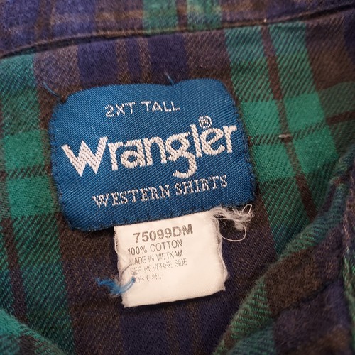 Wrangler Clothing Company Pearl Snap Plaid Shirt Mens 2XL Tall Blue - Picture 5 of 6
