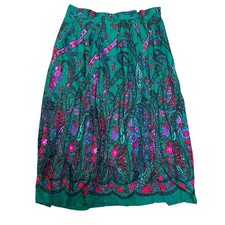 Vtg Claude Floral Midi Skirt Womens 15/16 Green Fairy Whimsical Poet Peasant