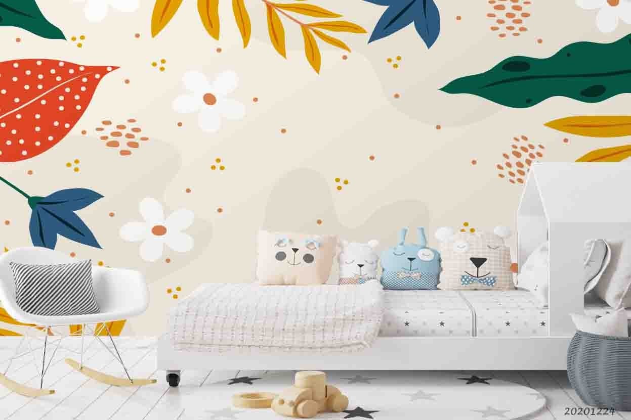 3D Flowers Leaves Watercolor Wall Murals Wallpaper Murals Wall Sticker