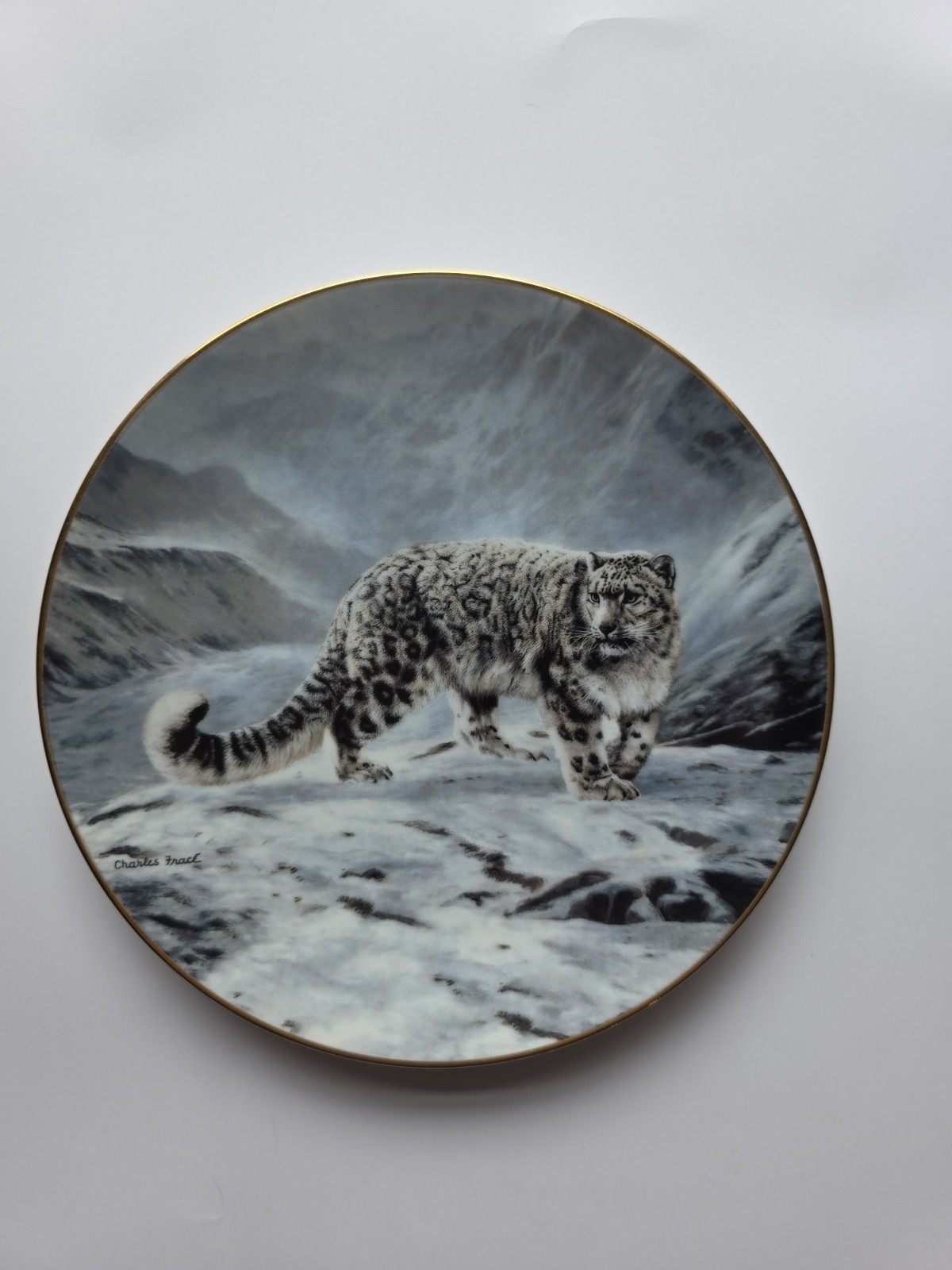 Charles Frace Collector Plate Fleeting Encounter Snow Leopard LE 1991 Art Signed