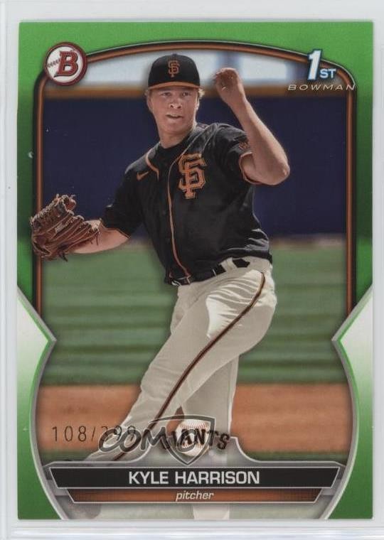 2023 Bowman Prospects Neon Green 108/399 Kyle Harrison #BP-93 0ft3