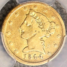 1844-D $5 Gold Half-Eagle Certified PCGS VG08-Dahlonega Southern Gold Coin