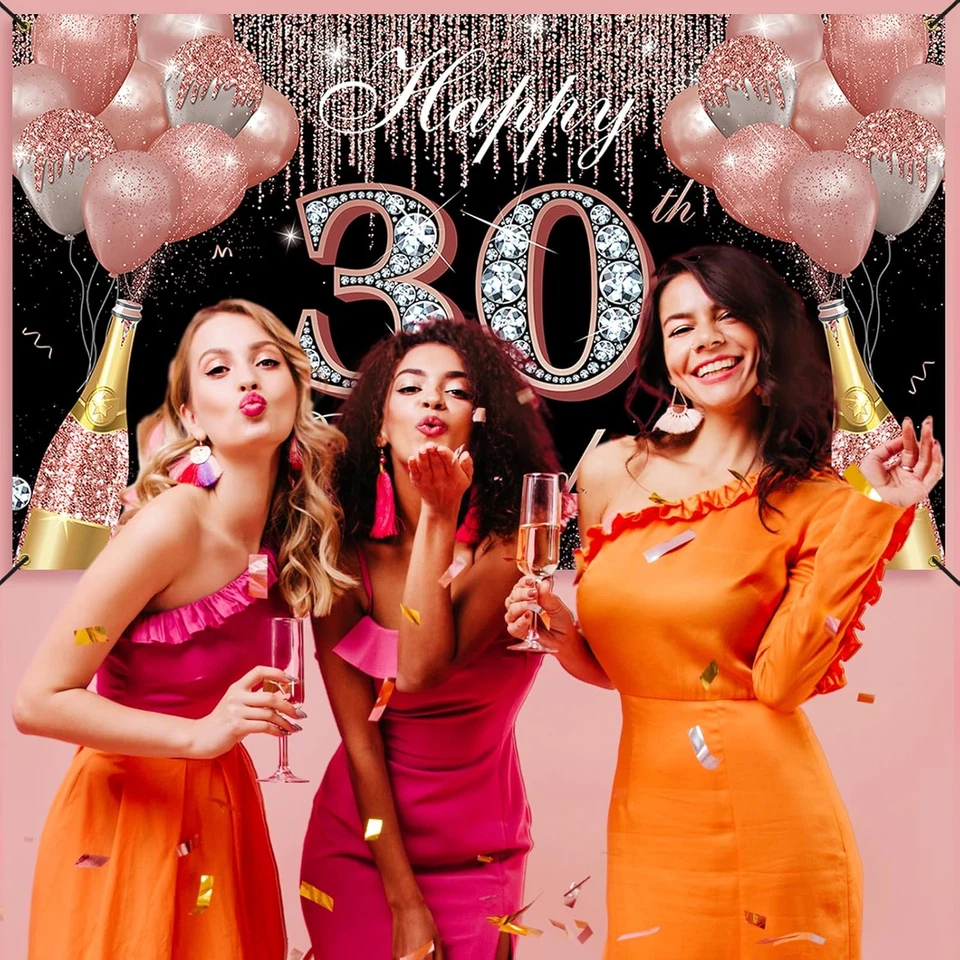 30th Birthday Decorations for Women Rose Gold Backdrop Banner Cheers to 30 Years - Image 3 of 4