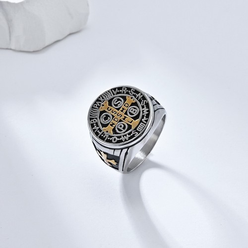 Stainless Steel Mens Catholic St Saint Benedict Cross Ring Exorcism Medal 4color - Picture 8 of 23