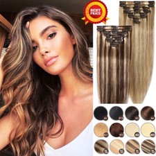 Seamless 100 Human Hair Extensions Clip In Real Remy Hair Piece Full Head Ombre