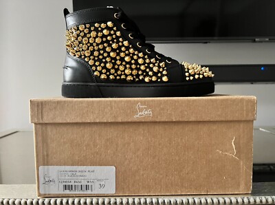 CHRISTIAN LOUBOUTIN UNISEX BLACK AND GOLD SPIKE HIGHTOP SNEAKER
