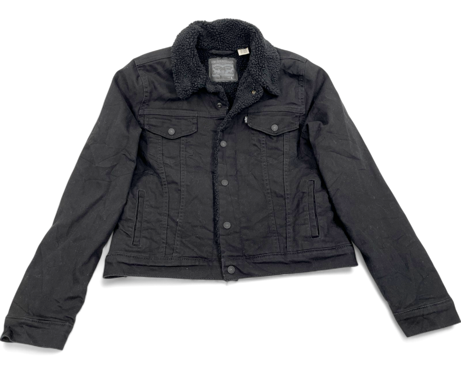 Levi's Fleece Lined Sherpa Black Trucker Denim Jean Jacket Women's Large L