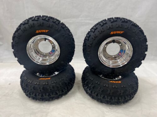 DWT Polished 8" Front Rear Wheels Rims 19" Sunf A027 19x7-8 Tires Suzuki LT80 - Picture 4 of 9