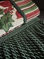 Holiday Tapestry Table Runner Braided Fringe Custom Poinsettia Plaid 71 x 13