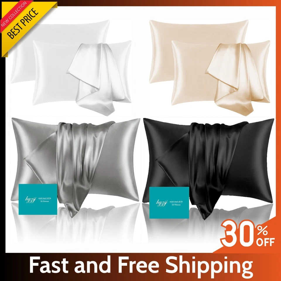 100% Mulberry Silk Pillowcase 25 Momme - Hair & Skin Friendly, Hidden Zipper