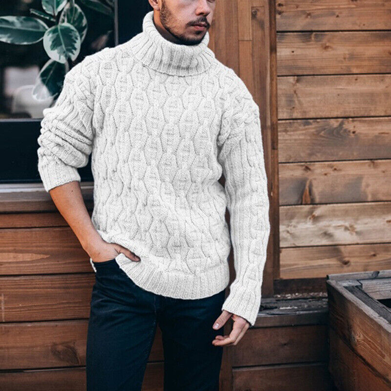 Casual Loose Knitted Pullover High Neck Chunky Sweater Jumpers Fashion Tops  Mens