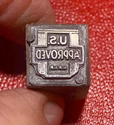 VTG Printer Letterpress Block Metal on Wood: U.S. Approved - .5'' x .5''