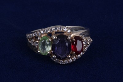 STERLING RING LILA-KLAR-ROT-GRÜNE STEINE GR 7 925 FEIN 7240B