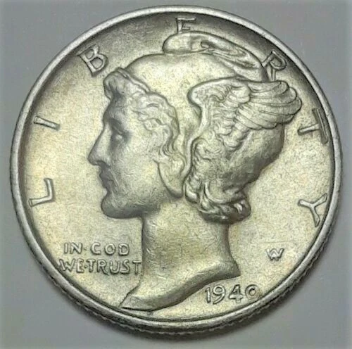 1940 P Mercury Dime Almost Uncirculated 90% AU to Unc