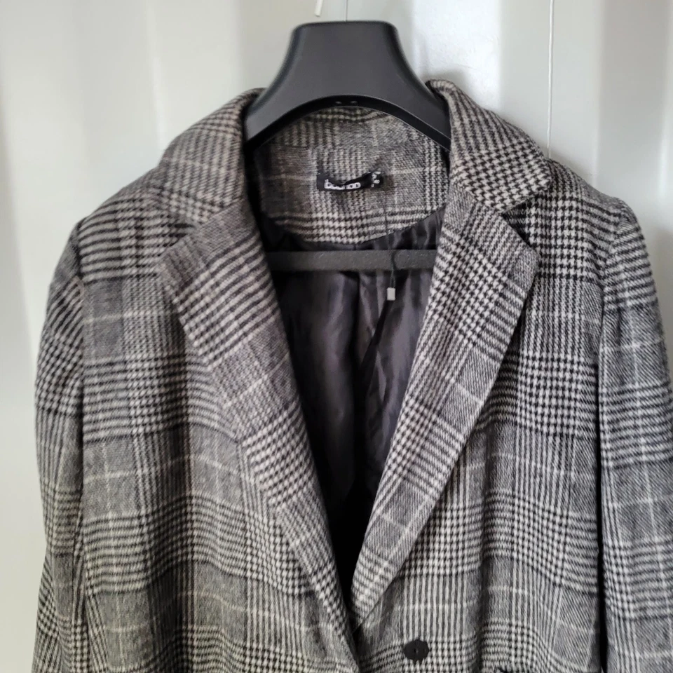 Boohoo long Black White Check Long Sleeve Jacket Coat UK 12 Button Cotton Blend - Image 2 of 4