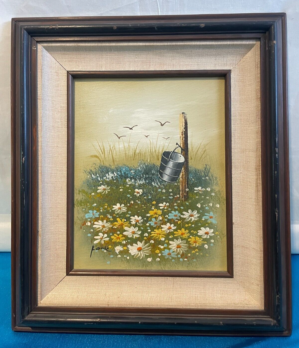 Vintage Landscape Oil Painting Signed Kane framed 14x16 Country