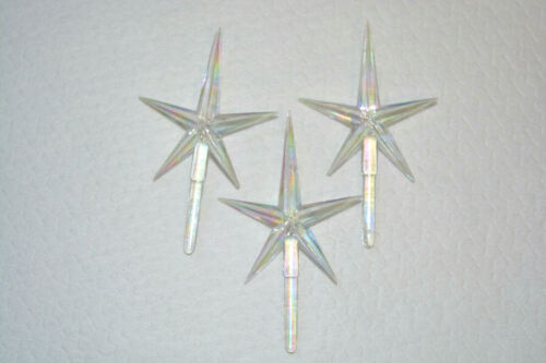 3 Iridescent Large Clear Star Tree Topper, 2 13/16" H 1 11/16" W 9/64" Stem, Top - Picture 1 of 2