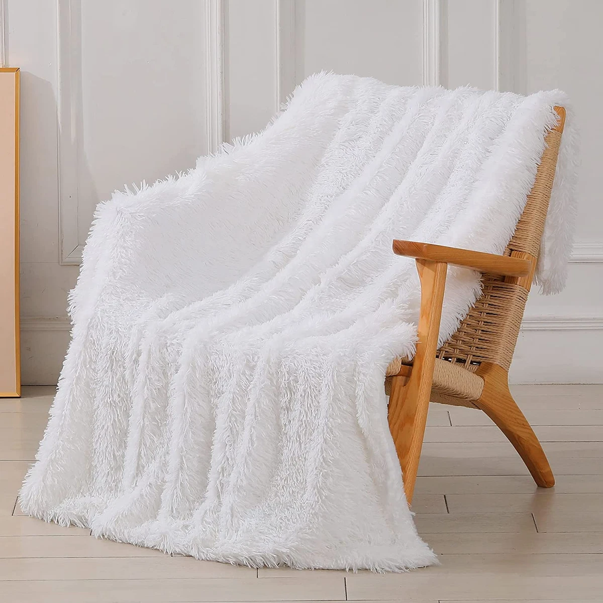 White faux online fur bed throw