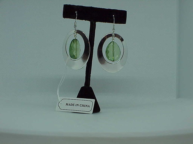 QVC Steel By Design Stainless Steel Oval Dangle Green Prism Earrings $99 New Box