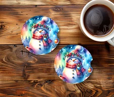 2 Snowman, Car Coasters, 2.75"/5mm thick/neoprene/non-slip/(car153)