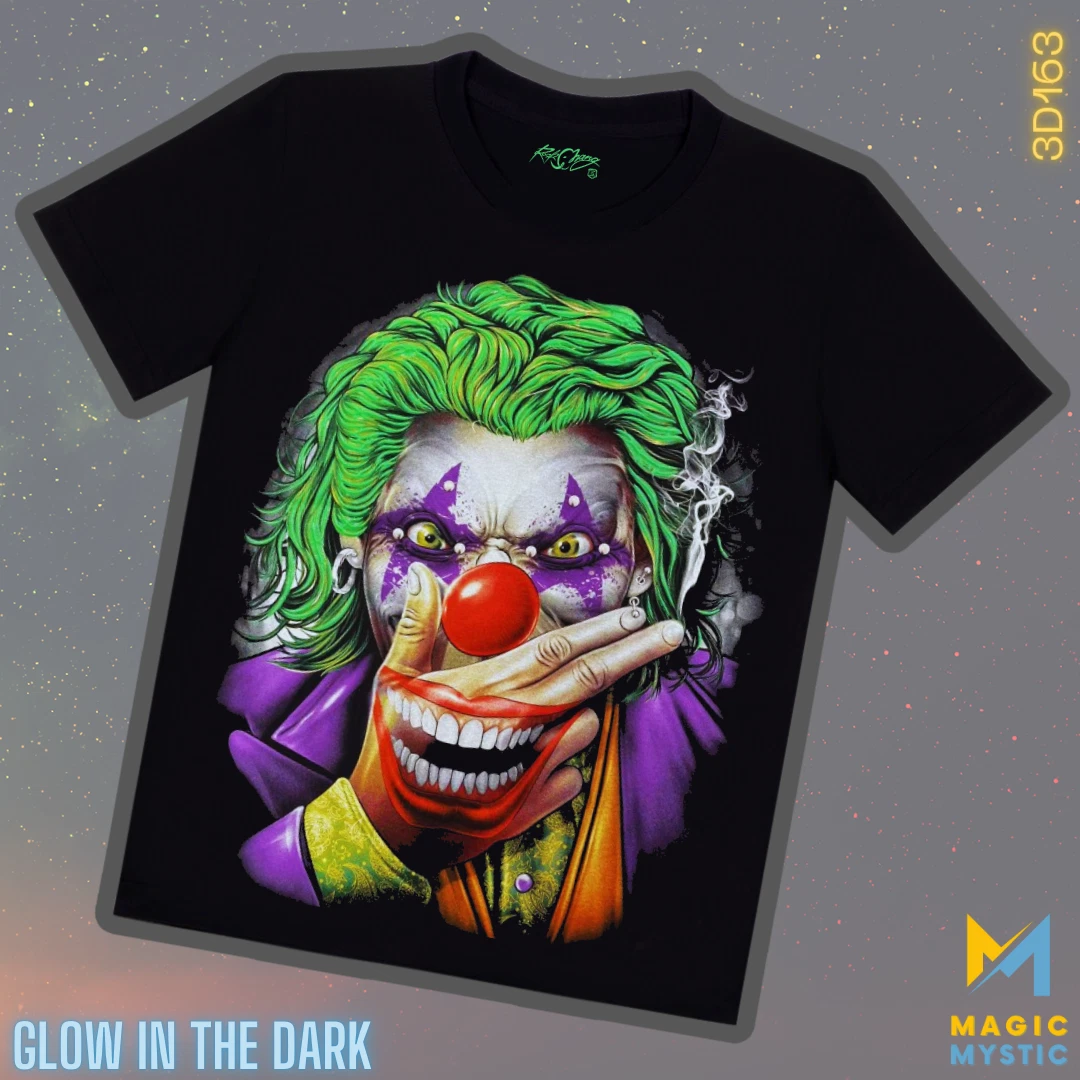 T-Shirt Black 3D Rock Chang Original Smiling Scary Clown Glow in the Dark Unisex