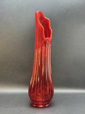 Vintage LE Smith Swung Vase Amberina Red Glass 19 1/4"  L.E. Smith Vase MCM