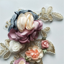 A Pair of 3D Flower Embroidered Lace Applique Accessory Decors for DIY Hat Dress
