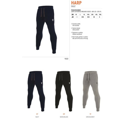 PANTALONI TUTA COTONE FELPA HARP - MACRON - Taglie da 3XS a 5XL | eBay