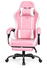 Pink High Back Ergonomic Comfortable Computer Gaming Chair Recliner w/ Footrest