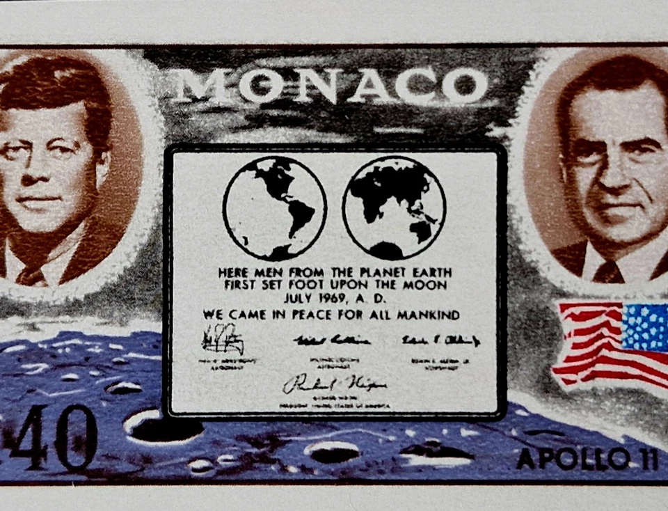 Monaco 1970 imperf Space Apollo 11 MNH 2 Stamps Kennedy YT €110.00 - Image 2 of 4