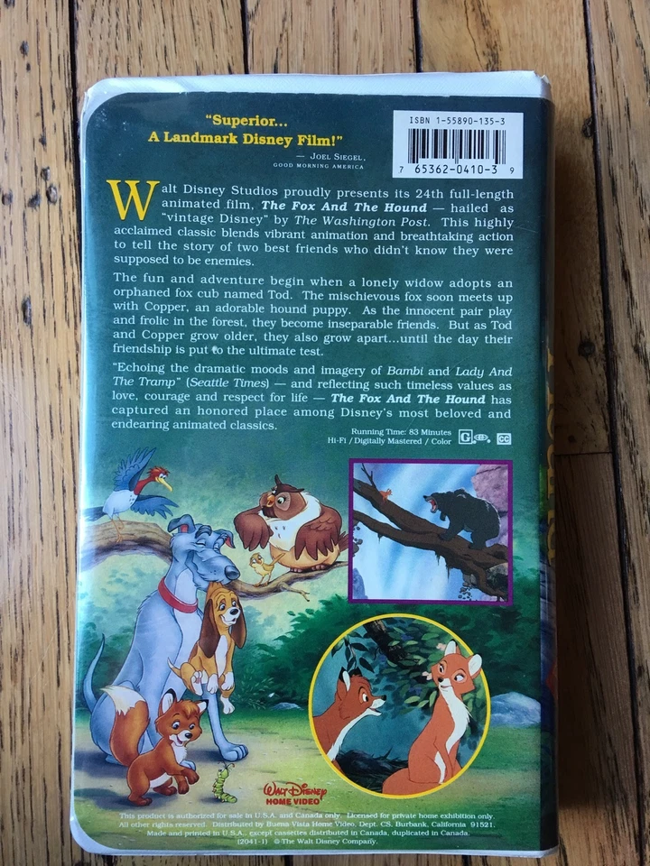 The Fox and the Hound VHS Black Diamond Walt Disney Original Animated Classic 34 - Image 2 of 4