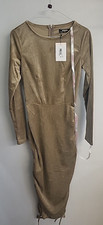 Missguided Tall Womens Velour Bodycon Dress Beige Size Uk 6 Long Sleeved