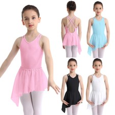 Girl Ballet Dance Dress Gymnastics Leotard Chiffon Skirt Criss-cross Back Outfit