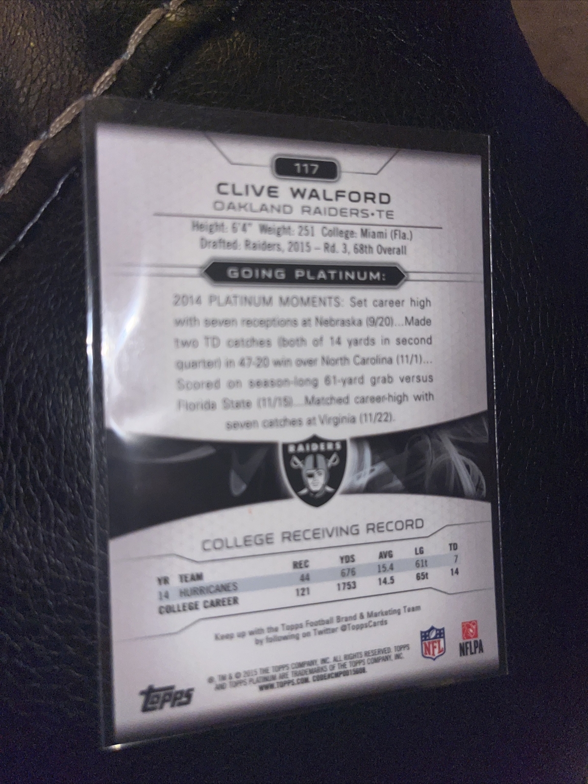 2015 Topps Platinum Orange Refractors 117 Clive Walford Oakland