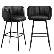 360° Swivel Bar Stools Set of 2, Barstools with Curved Back, Upholstered Coun...