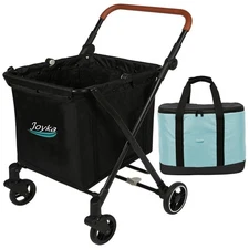 Foldable Shopping Cart 85 Liters Grocery Cart with Cooler Bag Utility Cart Sh...