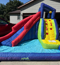 Splash and Slide Inflatable Water Slide w/ Blower, Climbing Wall, Multicolor