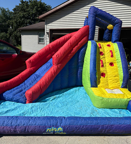 Splash and Slide Inflatable Water Slide w/ Blower, Climbing Wall, Multicolor