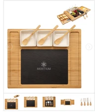 Somerset 12 piece cheese board set, Natural Bamboo, slate cutting board