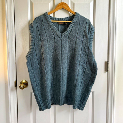Eddie Bauer, Vintage 1980s Made in USA Eddie Bauer Green Cable Knit V-Neck Sweater Vest