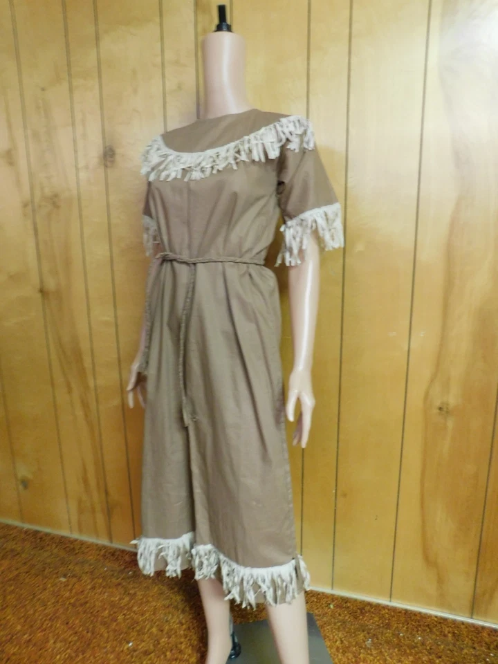 Disfraz nativo americano vintage de los años 50 con flecos crema vestido sacajawea mediano Foto 2 de 4