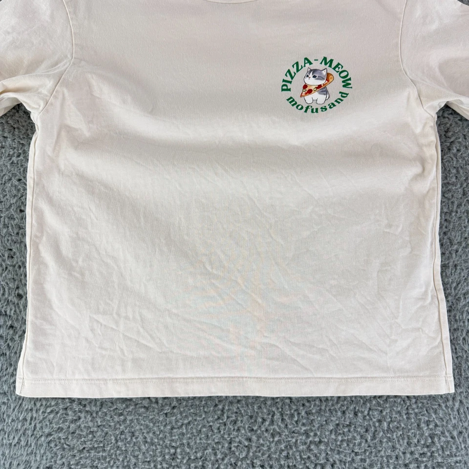 优衣库 x Mofusand Pizza Meow T 恤青年女孩尺寸 11-12 白色短袖 — 第 4/4 张图片