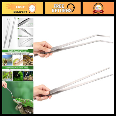 15'' Long Tweezers for Aquarium - 2 Pcs Stainless Steel Feeding Tongs, Curved & S