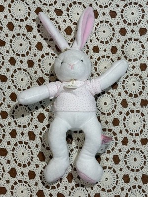 DouDou Et Compagnie Paris Plush Bunny Lovey White Pink Polka Dot shirt